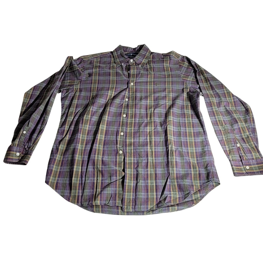 Polo Ralph Lauren Mens Classic Fit Plaid Button Down Shirt Purple Green Large